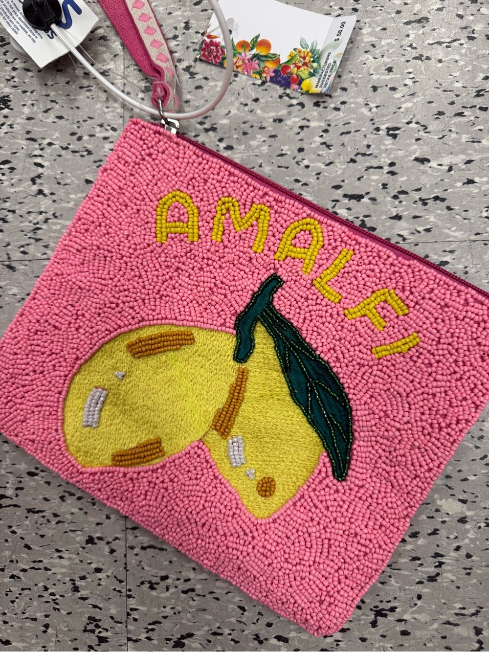 Source Unknown Pink Beaded 'Amalfi' Lemon Wristlet Clutch